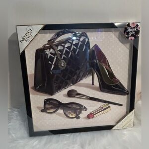 CHANEL Black and Gold handbag heels Fashion Art picture home decor NWT